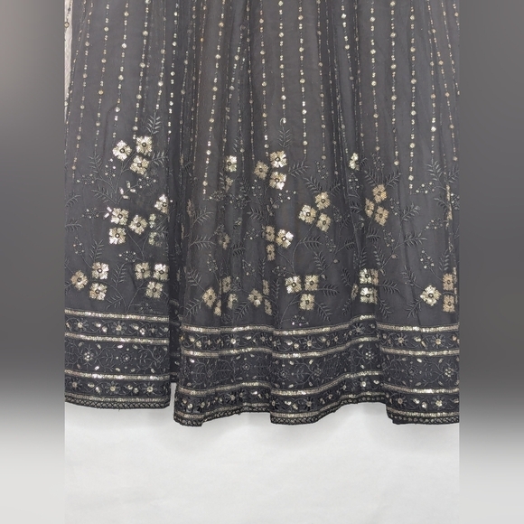 Saree Skirt Sari Lehenga Black Gold - Picture 5 of 7